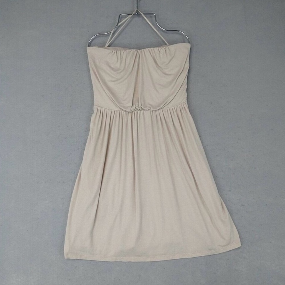 Express mini beige sparkle strapless cocktail lined dress